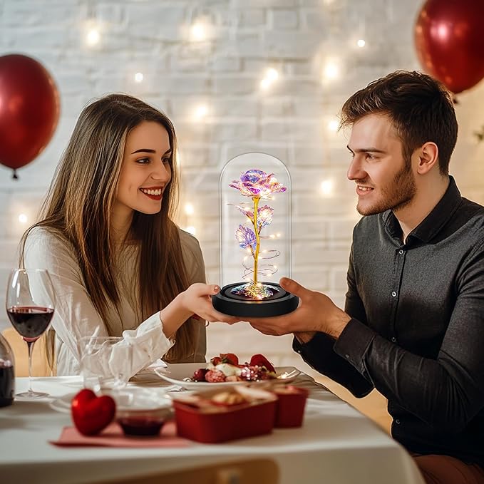 Childom Christmas Rose Gifts for Women,Birthday Gifts for Women Mom Christmas,Flowers for Delivery Prime,Colorful Light Up Rose in A Glass Dome,Anniversary Rose Gift for Her Grandma Valentines Day