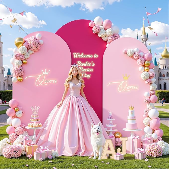 Gradient Pink Arch Backdrop Cover 6FT 5FT 4FT Arch Covers Stretchy Backdrop Set of 3, Party Arch Cover Spandex Fitted Fabric Hot Pink Wedding Arch Covers for Baby Shower Birthday Party Decoration