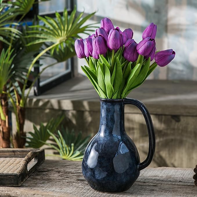 20pcs Purple Artificial Tulip Flowers, Silk Fake Flowers 13" for Mother's Day, Easter, Valentine’s Day Gifts in Bulk, Home, Kitchen, Wedding Decorations