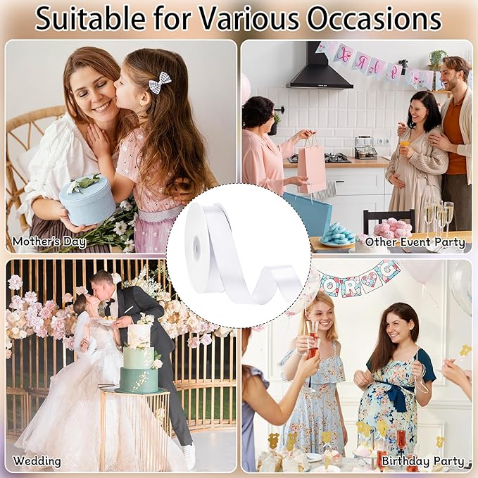 White Ribbon 1 Inch 50 Yards White Satin Ribbon for Crafts DIY Hair Chair Cheer Bows Christmas Bedroom Decor Gift Wrapping Wedding Invitation