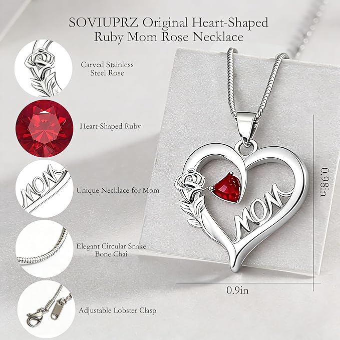 Preserved Rose Mother Gifts for Mom from Daughter Birthday Gift for Mum from Son Forever Red Roses with Mom Rose Heart Necklace for Grandma Mama Nana I Love You