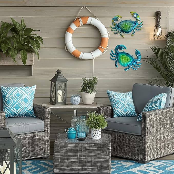 LIFFY Metal Crab Wall Art Decor Ocean Wall Hanging Coastal Wall Sculptures Beach Theme Wall Decoration for Indoor Outdoor Bathroom Bedroom Living Room Garden Pool (10inch,2 pcs)