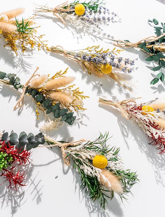 WILD AUTUMN 12 Kind Dried Flowers Set - Including Lavender, Eucalyptus, Wheat, Bunny Tails, Handmade for DIY Crafts, Vase Decor, Wedding/Home/Birthday/Seasonal Decor