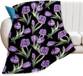 Purple Tulip Blanket Flower Gifts for Girls Women Tulip Floral Throw Blanket for Kids Adults Soft Warm Cozy Fleece Blanket for Couch Sofa Bed 50"x60"