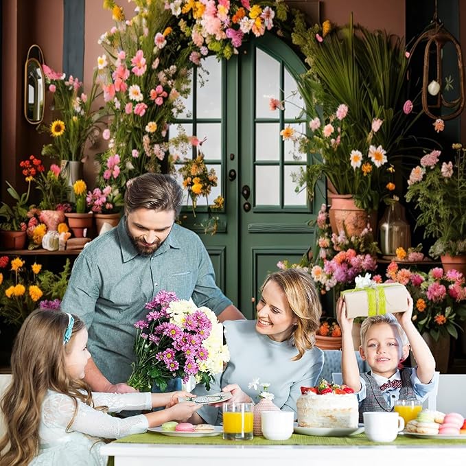 10x8ft Spring Flower Backdrop for Photography Indoor Blooming Flower Arch Wooden Door Floral Photo Background Video Photo Shoot Wedding Portrait Background Studio Photo Booth Props