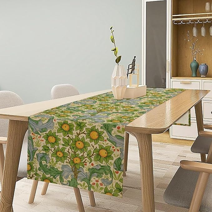 William Morris Original Design Green Table Runner Vintage Floral Table Runner for Dining Table Decor 13 x 60 Inch