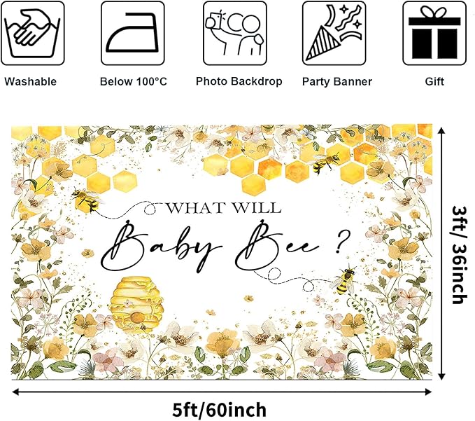 Avezano Baby Gender Reveal Backdrop - Honeycomb Bee Theme Party Decorations Banner (5x3ft)