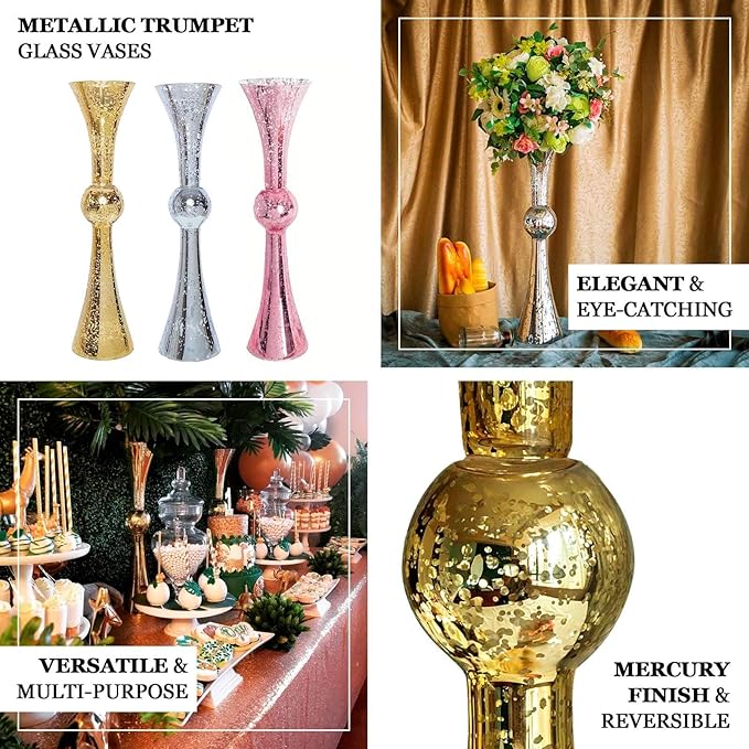 Efavormart 4 Pack | 24" Tall Clear Reversible Latour Trumpet Glass Vases for Wedding Decoration