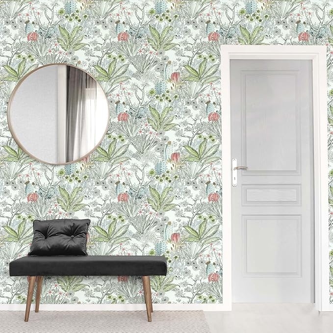 Wudnaye Boho Peel and Stick Wallpaper Catus Wallpaper 17.7" x 393.6"Vintage Floral Wallpapers Peel and Stick Botanical Removable Wall Paper Boho Self Adhesive Contact Paper for Bathroom Cabinets