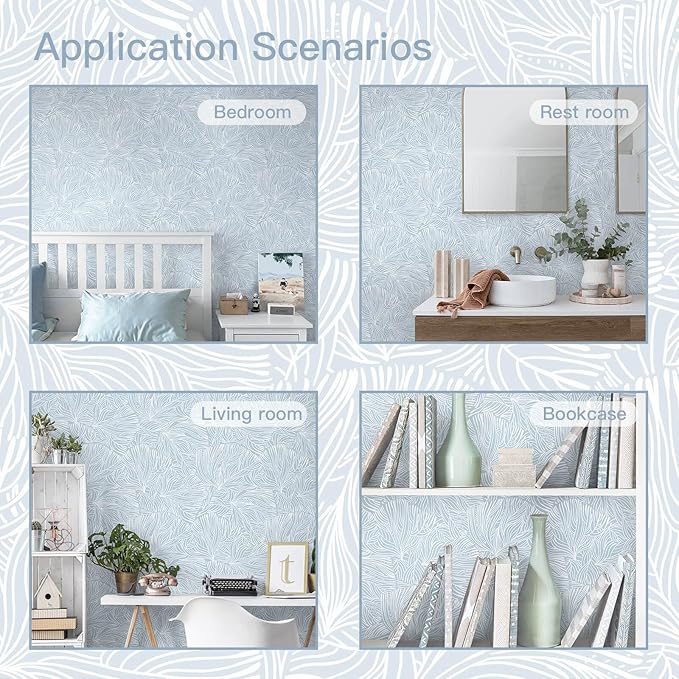 Heroad Boho Peel and Stick Wallpaper Blue Floral Contact Paper Modern Removable Self-Adhesive Wallpaper for Bedroom Living Room Cabinets Decoration Thicken Vinyl Roll Renter Friendly 17.3" x 98"