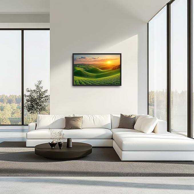 Framed Large Pictures Wall Art for Living Room, Sunset Nature Scenery Oversized Wall Decor Green Hills Landscape Canvas Print Painting Extra Large Framed Artwork for Bedroom Office 36"x24"
