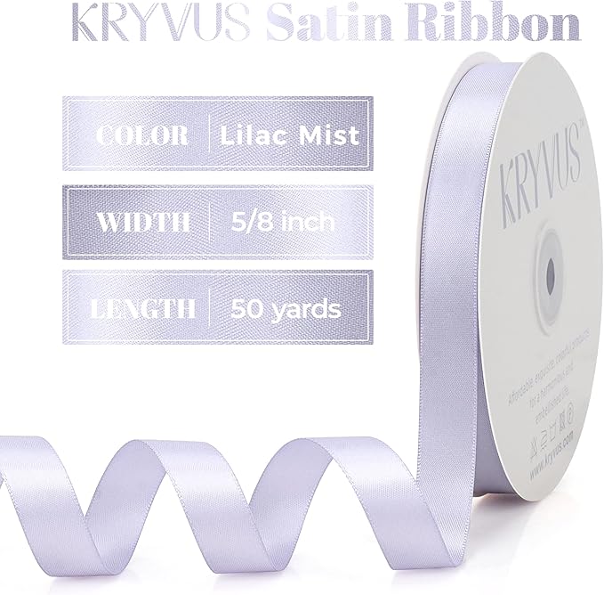 Lilac Mist Satin Ribbon, Double Faced 5/8 Inch X 50 Yards Lilac Mist Ribbon, Premium Satin Ribbon for Gift Wrapping, Crafts, Hair Bow Making, Sewing, Flower Bouquet, Wedding Party Decor