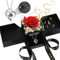 Christmas Birthday Gifts for Women - Preserved Real Rose with I Love You Heart 100-Language Necklace, LED Lights & Music Gift Box, Christmas for Women Girlfriend Mom