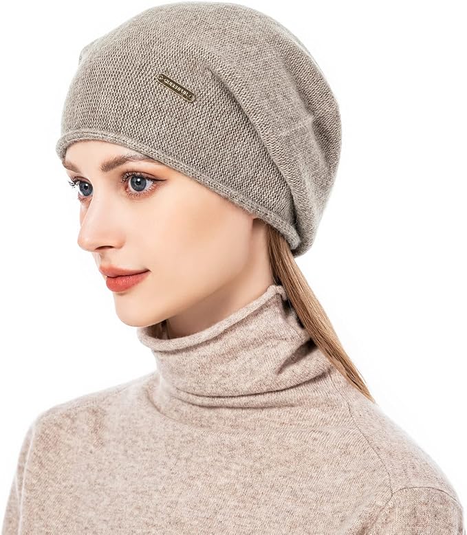 QUEENFUR Knit Slouchy Beanie Hats for Women Cashmere Ski Cap Knitted Wool Soft Warm Winter Hat