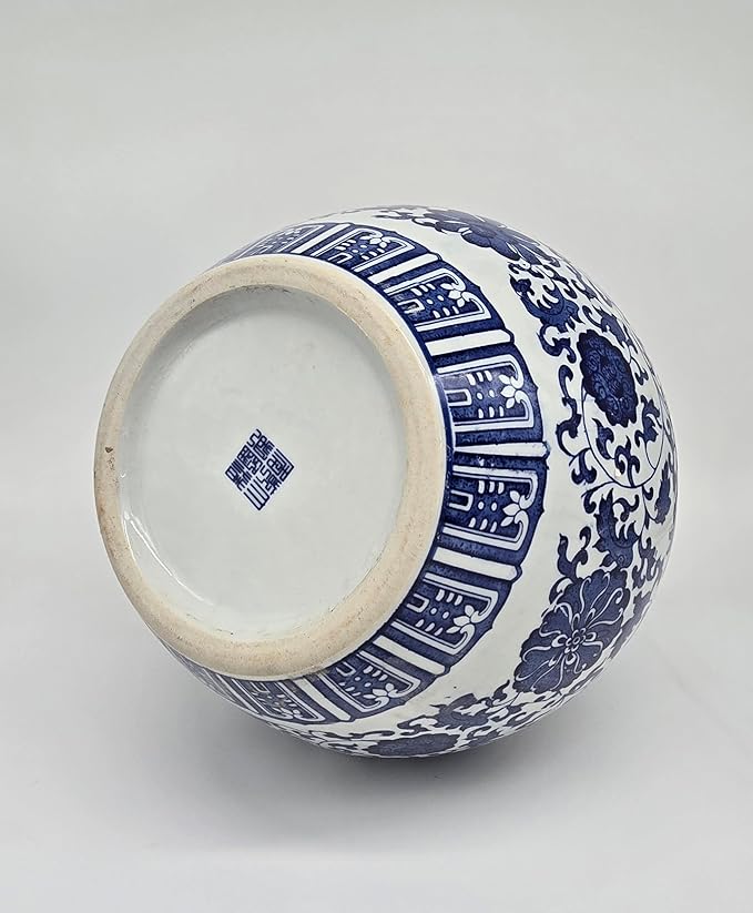17" Classic Blue and White Porcelain Gourd-Shaped Vase, China Ming Style, Happiness, Good Fortune, Fengshui, Jingdezhen, Free Wood Base