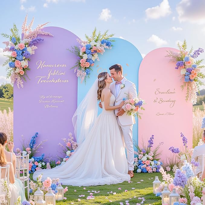 Rainbow Arch Backdrop Cover 8FT 7.2FT 6.6FT Stretchy Wedding Arch Covers Set of 3 Spandex Fitted Pink Blue Lavender Fabric Backdrop Cover for Party Baby Shower Birthday Decoration