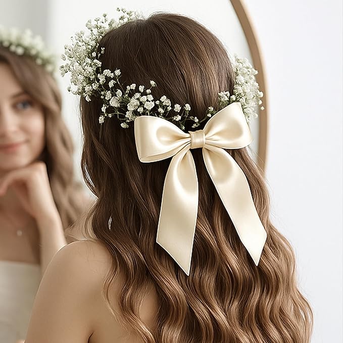 Fullive 1 1/2 Inch Ribbon for Gift Wrapping, 30Yards Cream Ribbon, Polyester Solid Satin Ribbons for Flower Bouquet for Easter Christmas Decorations DIY Hair Bows Wrapping Bouquet Floral Arrangements