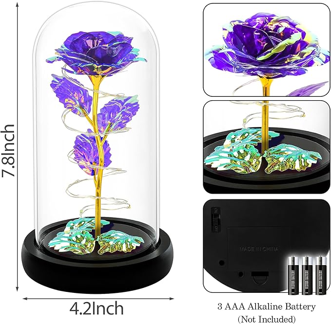 Childom Christmas Rose Gifts for Women,Birthday Gifts for Women Mom Christmas,Flowers for Delivery Prime,Purple Light Up Rose in A Glass Dome,Anniversary Rose Gift for Her Grandma Valentines Day