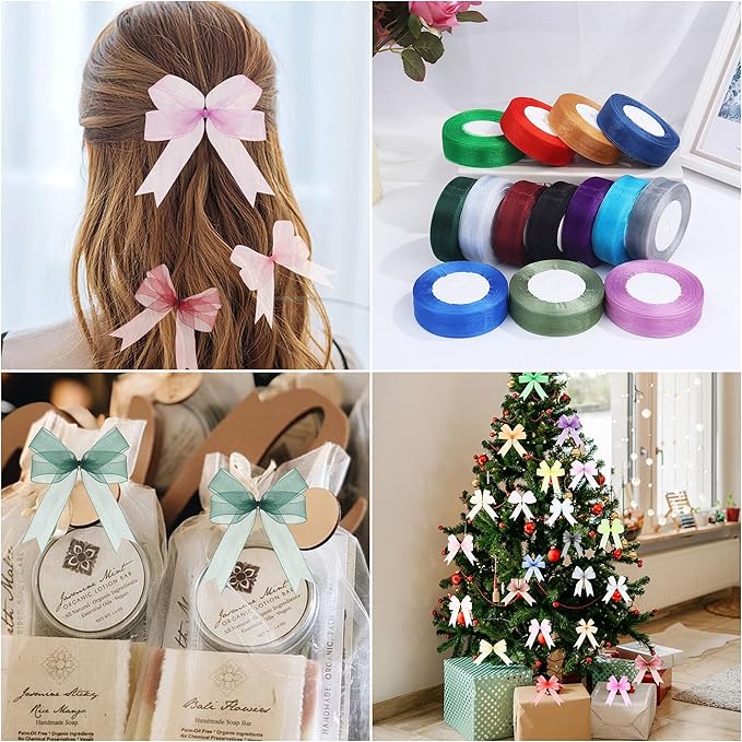 3/4 Inch x 50 Yards Sheer Organza Ribbon Chiffon Ribbon for Gift Wedding Flower Bouquet Wrapping Decorations Crafts (White)