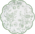 Green Floral Party Plates Vintage Floral Leaf Disposable Paper Plates Wildflower Sage Green Toile 7" Scalloped Rim Dessert Plates for Christmas Birthday Bridal Tea Party Supplies (24)