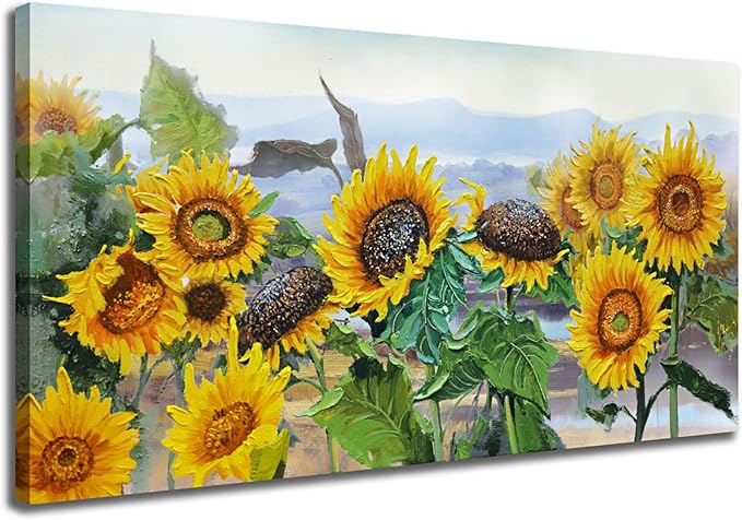 Ardemy Sunflower Wall Art Canvas Flower Yellow Picture Floral Landscape Painting for Living Room, Nature Large Framed Artwork Bedroom Dining Room Home Office Wall Decor 48"x24"