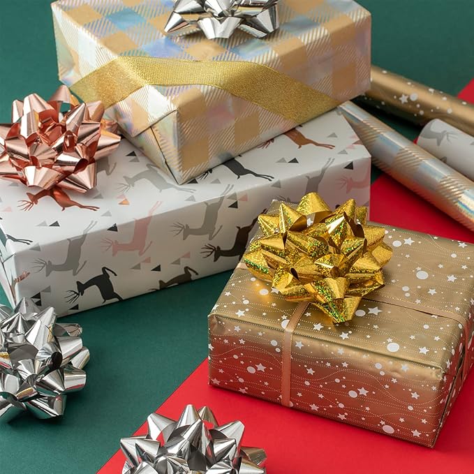 CHOIEO 15 Pcs Gift Bows Assortment, 4.5" Wide Bow for Christmas, Birthdays, Holiday, Presents, Wrapping Paper, Anniversaries, Baby Showers, Bridal Showers, Hanukkah (Rose Gold+Silver+Gold)