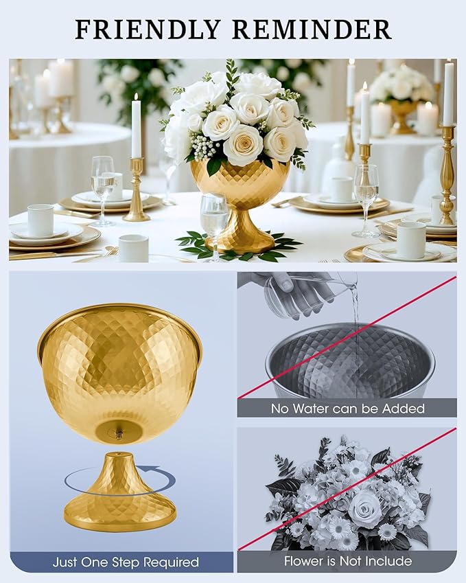 2 Pcs Distressed Gold Metal Compote Bowl Centerpieces for Tables,Urn Vases for Vintage Wedding Centerpieces,Elegant Compote Vases,Pedistal Vase for Christmas Anniversary Party (Gold)