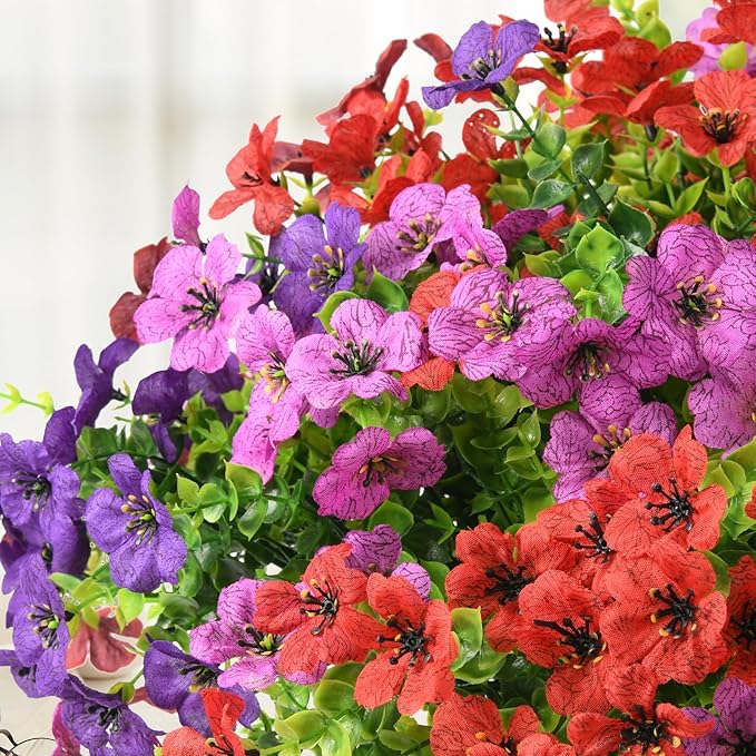 INQCMY Artificial Flowers for Outdoors Faux Plants Fake Flowers Spring Summer Decoration,12 Bundles Faux Silk Colorful Daisy Realistic UV Resistant for Outside Home Planter Window Porch Patio Yard