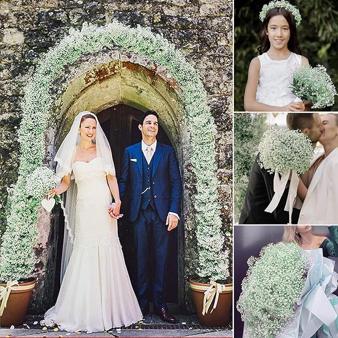 JIFTOK Babys Breath Artificial Flowers, 100 Pcs Fake Flowers Gypsophila Bouquet Fall Flowers Artificial for Decoration, Real Touch Silk Flower for Wedding Christmas DIY Party Home Garden Office(White)