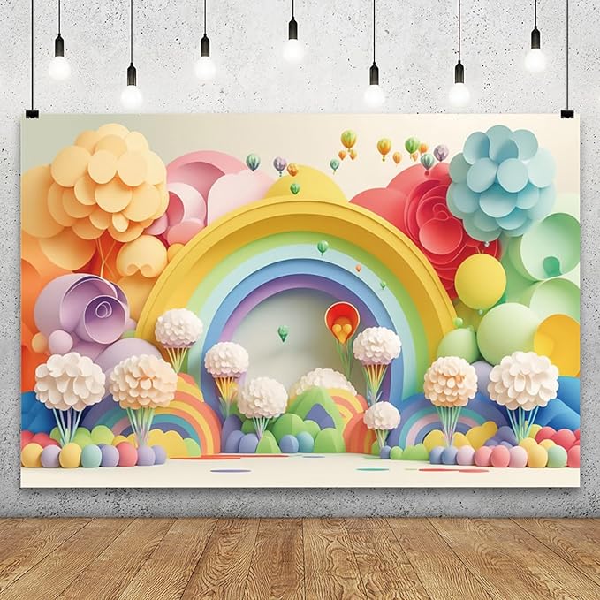 YongFoto Paper Flowers Backdrop 10x8ft Colorful Cut Paper Floral Blossom Rainbow Arch Hot Air Balloon Honeycomb Ball Photography Background Lovely Party Banner Home Decor Photo Studio Booth Props