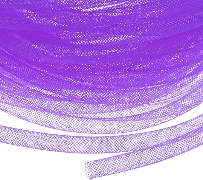 Mesh Tube Ribbon 25 Yards, 8mm Elastic Fabric Ribbons Mesh Tubing for Crafts/Gift Wrapping/Flower Bouquets/Wedding/Birthday/Holiday/Wreaths Christmas/Decoration[Violet]