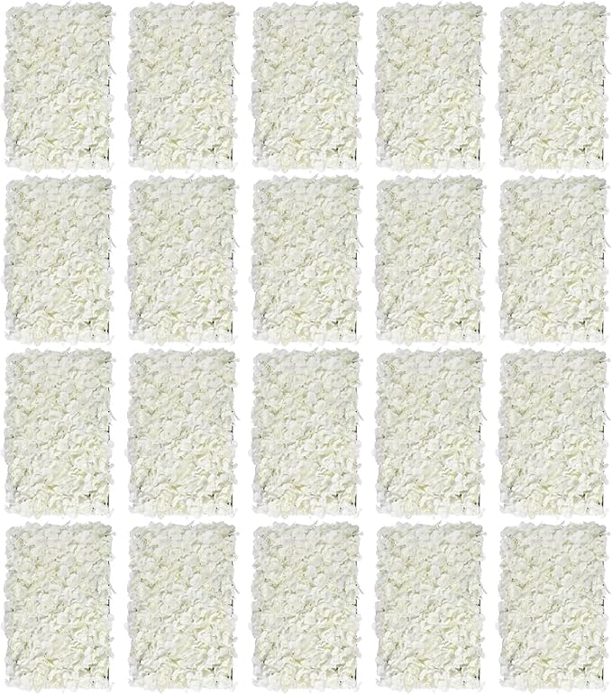 16"x 24" Artificial Flower Wall Panels,Flower Wall Mat Silk Flower Panels for Outdoor Garden Backyard Fence Fence Privacy Screen and Indoor Wall Decor(20Pcs White,Style 2)
