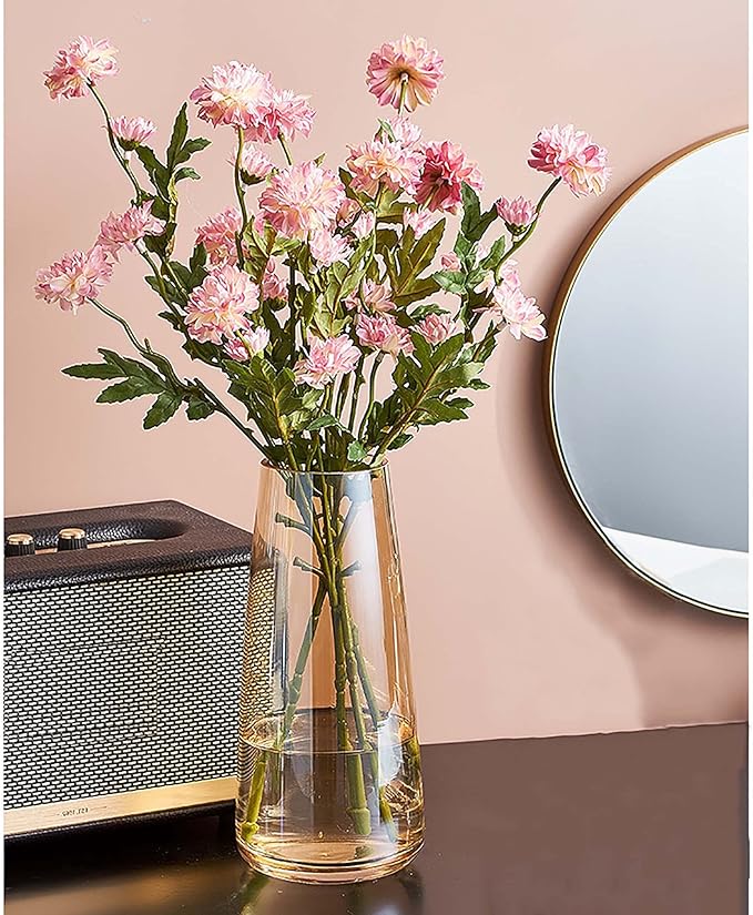 FANTESTICRYAN Modern Glass Vase Irised Crystal Clear Glass Vase for Home Office Decor (Crystal Amber)