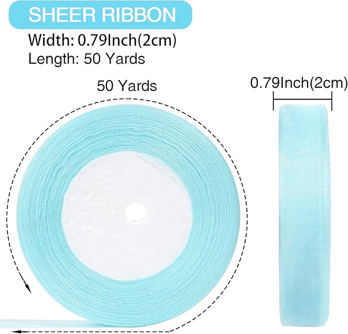 3/4 Inch x 50 Yards Sheer Organza Ribbon Chiffon Ribbon for Gift Wedding Flower Bouquet Wrapping Decorations Crafts (Light Blue)