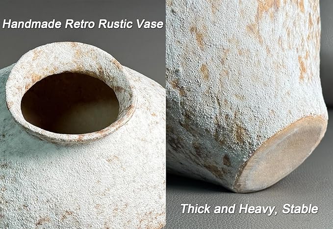 GeLive Frost White Ceramic Rustic Vase Jingdezhen Handmade Vintage Pottery Flower Jar for Fresh and Dried Plants Table Centerpiece Wabi Sabi Vase Home Farmhouse Decor
