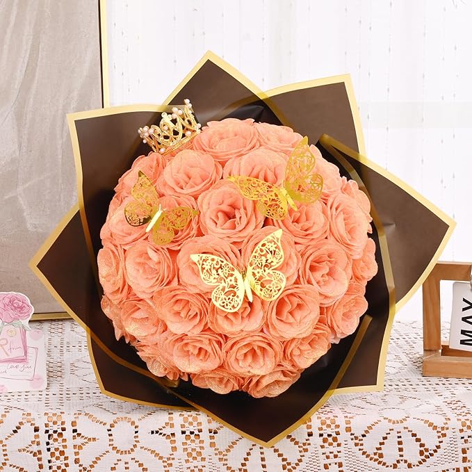 Waipfaru Glitter Roses Bouquet, DIY Fake Flowers Bouquet, Birthday Gifts for Women Mom, 36 Pcs Champagne Rose for Wife Girlfriend Valentines, Mothers Day, Anniversary, Graduation