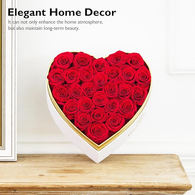 Eterfield 27 Forever Flowers in Heart Shape Box, Preserved Roses That Last a Year Preserved Flowers Birthday Gifts for Her Mom Women Wife Anniversary Valentines Day Mothers Day Christmas, Red
