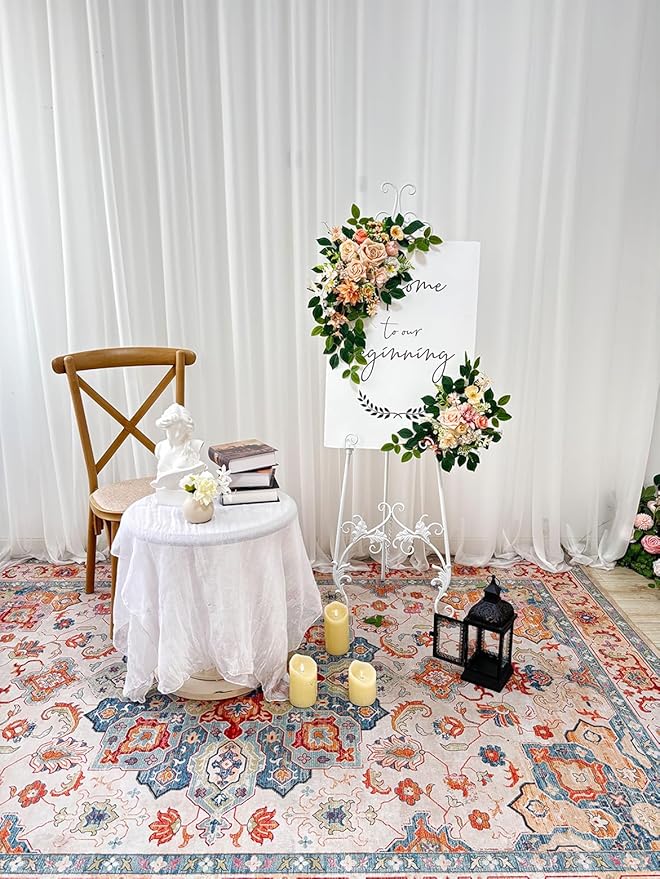 Pack of 2 Wedding Arch, Artificial Flowers, Wedding Decor，Flower Garland Be Suited to Banquet, Party, Reception Entrance Welcome Sign and Background Decoration (Champagne)