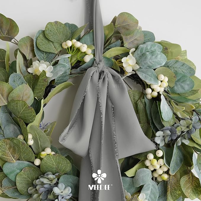 MEEDEE Silver Chiffon Ribbon 3 Inch Frayed Ribbons Gray Chiffon Silk Grey Fringe Ribbon Wide Chiffon Ribbons for Crafts, Flower Bouquet, Wedding Favors Wrapping (2 Rolls 10 Yards)