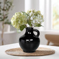 Sunddo Black Ceramic Vases Home Décor- 6 Inch Small Modern Decorative Vase with Handle, Black Decor, Table Mantle Fireplace Living Room Bathroom Wedding Centerpiece