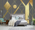 Geometric Mural Wallpaper Gray and Gold Wall Murals for Living Room or Office Decor（Not Peel and Stick）
