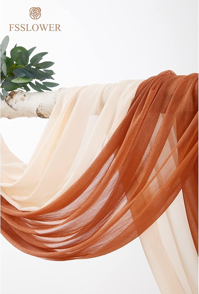 Wedding Arch Flowers with Drapes Kit (Pack of 4) - 2pcs Artificial Terracotta Deluxe Swag with 2pcs Sheer Drapes for Wedding Ceremony Backdrop Rose Floral Decoration Arbor Reception