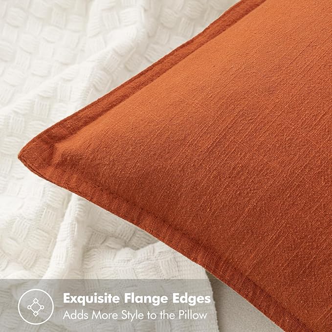 MIULEE Decorative Linen Pillow Covers 20x20 Inch Burnt Orange Boho Farmhouse Neutral Couch Throw Pillows for Bed Pack of 2 Accent Modern Pillowcase Summer Sofa Livingroom Home Decor
