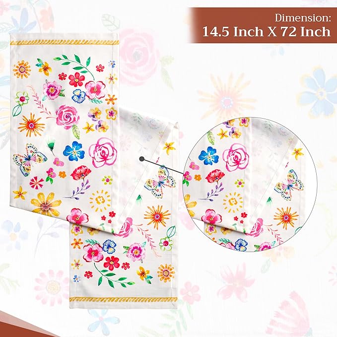 Maison d' Hermine Table runner 100% Cotton Single Layer Table Runners 72 inches long Decorative for Home Kitchen Dining Party Wedding Bridal Shower Spring Summer (Happy Florals - Sweety, 14.50" x 72")