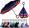Inverted Umbrella, 49 Inch Double-Layer Vented Reverse Umbrella, Windproof Waterproof UV Protection, Lightweight C-Handle, Fiberglass Ribs, Steel Shaft, Travel/Commute/Car Use, With Sleeve