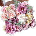 Roses Artificial Flowers Pink Bouquets Box Set Fake Flower Bulk for DIY Wedding Bridal Baby Shower Decorations Party Table Centerpieces Silk Floral Arrangements for Home Decor Indoor