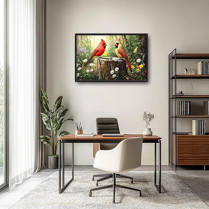 Cardinal Bird Large Decor Framed Wall Art Forest Pictures for Living Room, Oversized Canvas Print Painting Modern Extra Large Framed Artwork for Bedroom Office Home Decor 36"x24"