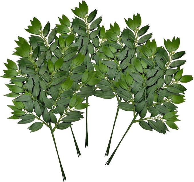 60Pcs Italian Ruscus Greenery Stems Artificial Silk Greenery Leaves for DIY Wedding Arch Bouquet Filler Table Centerpieces Home Indoor Decor