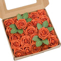 Meldel Artificial Flowers 50pcs Real Looking Burnt Orange Foam Fake Roses with Stems for DIY Wedding Bouquets Bridal Shower Centerpieces Floral Arrangements Home Decorations Crafts