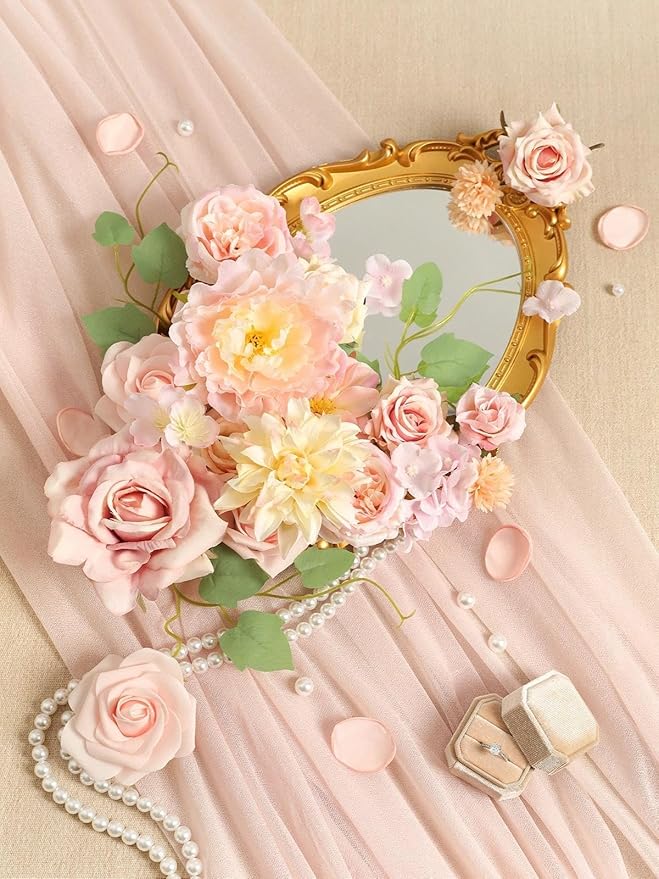 Artificial Flowers, Light Pink Silk Fake Flowers for DIY Wedding Bridal Bouquets, Wedding Cake Flowers for Table Centerpieces Baby Shower Birthday Party Home Decorations